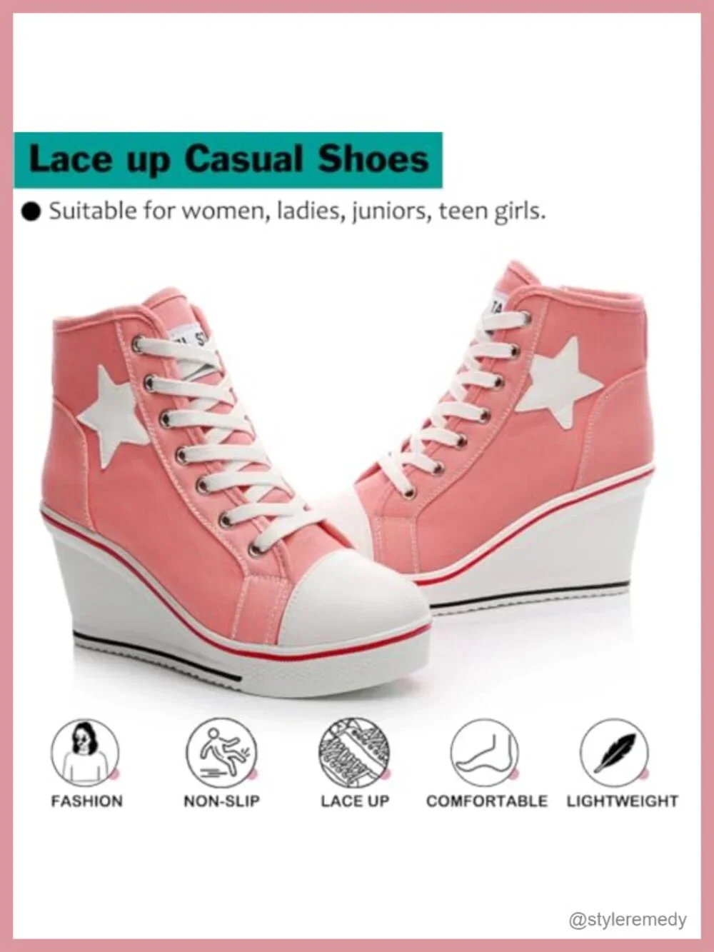 Women's Platform Wedge Sneakers Lace Up Canvas High Top Casual Shoes